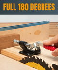 POWERTEC push-pull toggle clamp with red handle mounted on a black base for woodworking jigs.