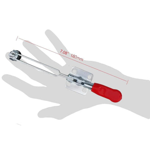 4 Piece Horizontal Toggle Clamp Set With Quick Release, 198 Lbs Holding Capacity, Anti Slip Red Vinyl Grips, Carbon Steel