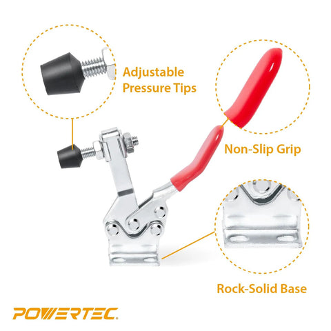 Two Pack Heavy Duty Horizontal Quick Release 225D Toggle Clamps With 500 Lbs Holding Capacity POWERTEC, non-slip grip detail