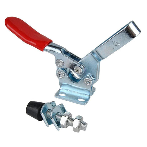 Heavy Duty Four Pack Quick Release Toggle Clamp Set With Rubber Pressure Tip 198 Lb Holding Capacity For Woodworking Jigs And Fixtures Made From Cold Rolled Steel Zinc Plated For Corrosion Resistance ETING GH 225 D, single clamp with red handle