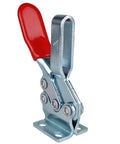 Heavy Duty Four Pack Quick Release Toggle Clamp Set With Rubber Pressure Tip 198 Lb Holding Capacity For Woodworking Jigs And Fixtures Made From Cold Rolled Steel Zinc Plated For Corrosion Resistance ETING GH 225 D, front view of clamp with red handle