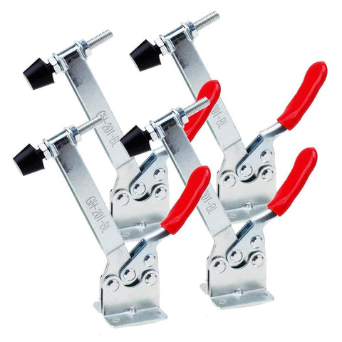 4 Piece Horizontal Toggle Clamp Set With Quick Release, 198 Lbs Holding Capacity, Upgraded 201B Long 201BL Model, Anti Slip Red Vinyl Grips