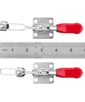 Adjustable Toggle Clamp Set 12 Pack Quick Release Hold Down Clamps 201 B Style With Anti Slip Red Finish, side view with ruler