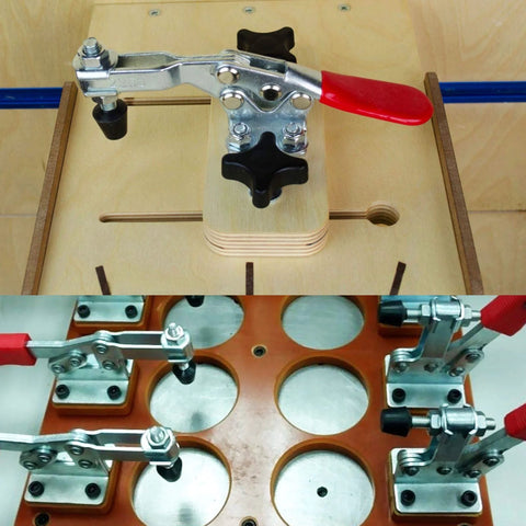 Adjustable Toggle Clamp Set 12 Pack Quick Release Hold Down Clamps 201 B Style With Anti Slip Red Finish in woodworking setup