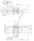 Technical drawing of 4 Piece Toggle Clamp Set 60 Lbs Holding Capacity 27 Kg 201A Horizontal Quick Release, dimensions shown