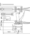 Technical drawing of Heavy Duty Toggle Clamp Set 2 Pack With 198 Lb Holding Power, showing dimensions and design details.