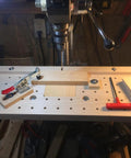Beefed Up 10 Pack Hold Down Toggle Clamps for Woodworking and CNC workholding tool setup on wooden bench with red handle, SKYCY