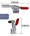 Heavy Duty Toggle Clamps 6 Pack 225D With 500Lbs Holding Capacity Quick Release Horizontal Latch Clamps dimensions image