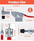 8 Pack Toggle Clamps With 500 Lb Holding Capacity And 225D Quick Release, detailed product size dimensions diagram