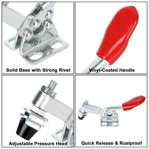 16 Pack Toggle Clamps Set For Woodworking And DIY Projects, 60 Lb Holding Capacity, vinyl-coated handle and adjustable pressure head