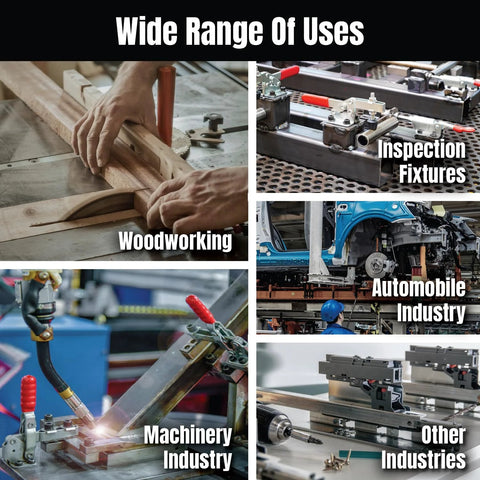 Wide range of uses for Built Tough 4 Pack Quick Release Toggle Clamps With 300 Lb Holding Capacity in various industries.