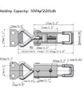 Technical diagram of 2 Pack Toggle Latch Clamp 4001 Adjustable 304 Stainless Steel Pull Hasp Latches Quick Release Hand Tool