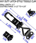 Heavy duty toggle latch clamp with rust resistant carbon steel, adjustable pull action and 360lb capacity, measurements shown