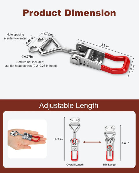 2 Pack Adjustable Toggle Latch Clamp 4001 Quick Release Clamp With 220lbs Capacity dimensions and adjustable length view