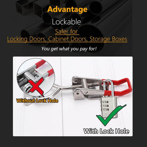 Toggle Latch Clamp 304 Stainless Steel Heavy Duty With Lock Hole Adjustable Hasp shown locked and unlocked