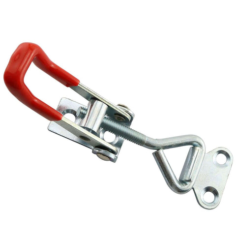 Durable latch set with metal clip and plastic grip handle provides a secure, comfortable grip; small side-mount toggle clamp