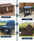 Heavy Duty Toggle Latch Clamp Set With 2000 Lbs Holding Capacity shown on storage box, smoker lid, trailer tailgate, cabinet door.