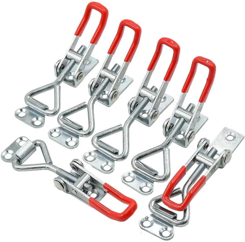 10 Pack Adjustable Toggle Latch Clamp 150Kg Capacity Heavy Duty Quick Release Pull Clamp Buckle 4001 set with red handles.