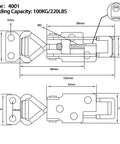 Technical drawing of Toggle Latch Clamp 304 Stainless Steel Heavy Duty With Lock Hole Adjustable Hasp with dimensions