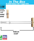 TOGGLER SnapToggle Toggle Anchors, Zinc Plated Steel Channel, 3/8 to 3-5/8 Inch Grip Range, 50 Pack, USA made