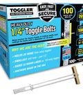 TOGGLER SNAPTOGGLE Drywall Anchors 100 Pack, 1/4 Inch Toggle Bolts with 2.5 Inch Bolts Included, Zinc Plated Steel Box