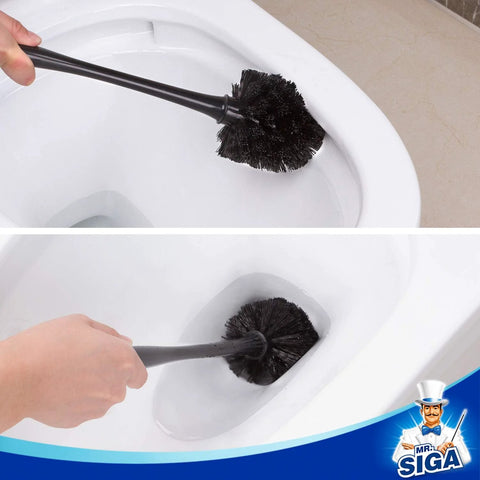 2 In 1 Toilet Plunger And Bowl Brush Set With Dual Compartment Stand Black cleaning toilet bowl, space-saving bathroom kit, heavy duty