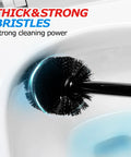 Close-up of a toilet brush cleaning bowl with thick bristles, part of 2 Pack 2 In 1 Toilet Brush And Plunger Set With Extended Handle