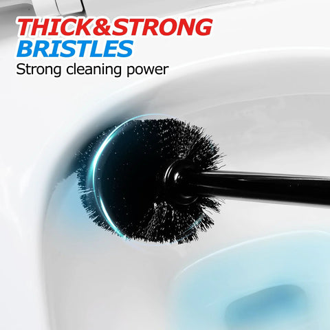Close-up of a toilet brush cleaning bowl with thick bristles, part of 2 Pack 2 In 1 Toilet Brush And Plunger Set With Extended Handle