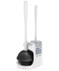 2 In 1 Toilet Plunger And Bowl Brush Set For Super Easy Bathroom Cleanup With Space Saving Dual Compartment Holder White Finish