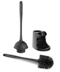 2 In 1 Toilet Plunger And Bowl Brush Set With Dual Compartment Stand Black, Space Saving Bathroom Cleaning Kit