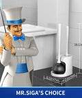 MR.SIGA 2 In 1 Toilet Plunger And Bowl Brush Set with Holder in bathroom setting, dimensions shown: 6.3x8.2x18.1 inches