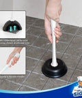 2 In 1 Toilet Plunger And Bowl Brush Set For Super Easy Bathroom Cleanup with dual compartment holder shown in use on tiled floor