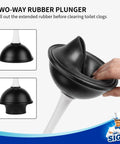 Close-up of MR.SIGA 2 In 1 Toilet Plunger with a two-way rubber design for easy bathroom cleanup and unclogging.