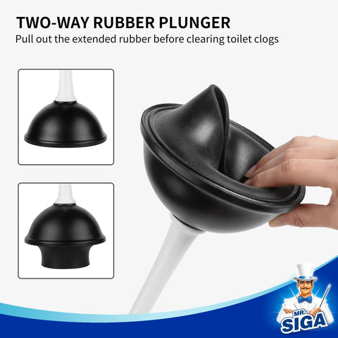 Close-up of MR.SIGA 2 In 1 Toilet Plunger with a two-way rubber design for easy bathroom cleanup and unclogging.
