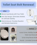 Universal Toilet Seat Screws Replacement Kit for Top Mount Seats with Easy Install Rubber Bolts and Stainless Steel Hardware - Before and After Comparison