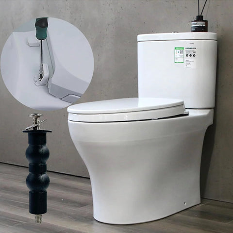 Toilet Seat Bolts And Screws Kit, 4 Pieces, Extra Long Stainless Steel Fasteners with Expanded Rubber Nut Anchors shown with toilet