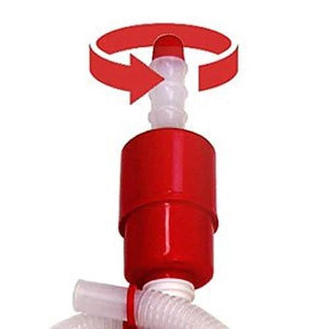 Close-up of Tolco 160116 Value Siphon Drum Pump Individual Box, 49.25" Height, 43.75" Width, Red/White showing top rotating mechanism.