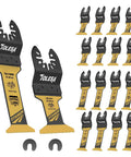 TOLESA 16pcs Extra-Long Titanium Oscillating Saw Blades Multi-Purpose Set for Metal, Wood, Plastic displayed in full set.
