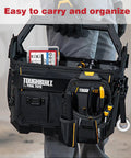 Person holding a Toughbuilt tool tote with organized tools and a visible Premium 435-Piece Roll Pin Set By AIMUNOK inside.