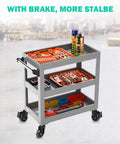 Metal tool cart with Threaded Stem Casters 5/16-18UNC With Brake Set Of 4, featuring tools and cleaners, on industrial floor.