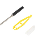 Nail punch tool with yellow aligner and clear plastic cover on white background