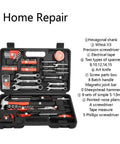 Open view of All-In-One 146-Piece Home And Auto Tool Kit For Repairs, DIY Essentials, in a portable carry case with various tools.