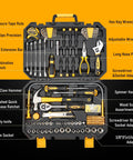 159 Piece Tool Set With Storage Case For Mechanic And Car Repair Home Auto Fixes And General DIY Projects open case with tools