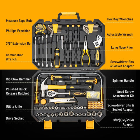 159 Piece Tool Set With Storage Case For Mechanic And Car Repair Home Auto Fixes And General DIY Projects open case with tools