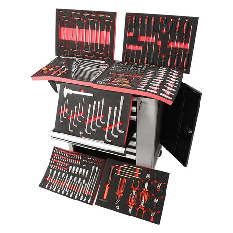 421 Pcs Tool Sets Rolling Box Heavy Duty Stainless Steel Tool Chest 7 Drawers Tool Cabinet Cart Trolley with open drawers