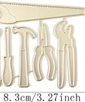 Versatile Die Cut Set For DIY Card Making And Scrapbooking With tool-shaped metal cutting dies and embossing stencils.
