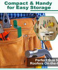 Heavy-Duty Roof Shingle Nail Removal and Installer Tool with a 2-in-1 nail slot in a tool belt, hammer visible.