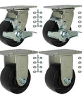 Toolbox Caster Kit - 4" Polyolefin Casters for Job Boxes - 2,000 Lbs. with mounting hardware, two swivel and two rigid wheels.