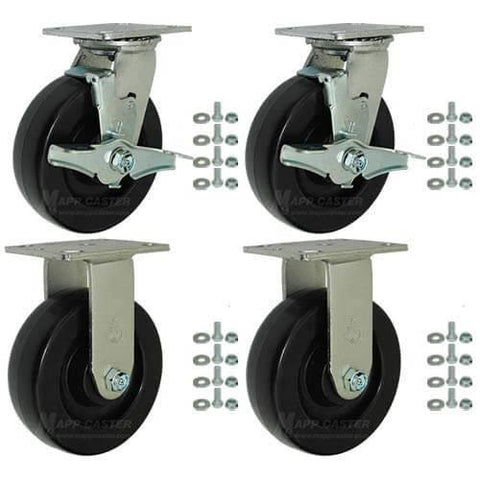 Toolbox Caster Kit - 6" Polyolefin Casters for Job Boxes - 2,800 Lbs. showing 4 casters and mounting hardware in set