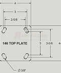 Diagram of mounting plate dimensions for Toolbox, Job Box & Gangbox 5" Polyurethane on Heavy Duty Iron Core Caster Kit with Hardware.